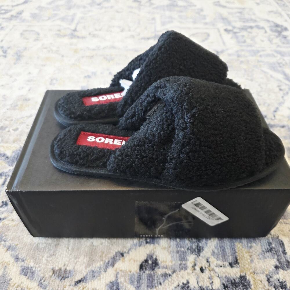 Sorel Women's Black Fuzzy Slide Slippers